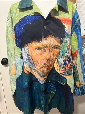 Van Gogh Artistic Green Multicolor Button-Down Shirt